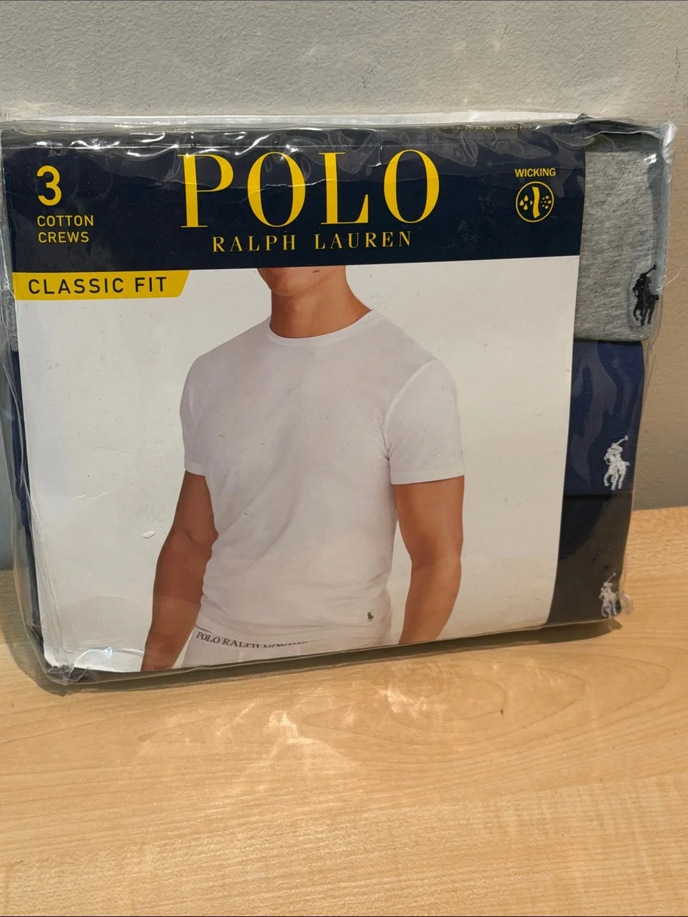 Polo Classic Fit Cotton Crew Undershirts w/Logo - 3 pack Gray/Navy/Black- XL